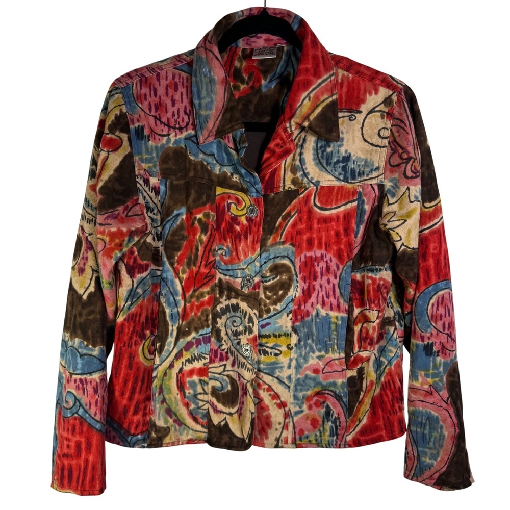 Parsley & Sage Womens Abstract Paisley Button Up Jacket Multicolor Cotton Medium